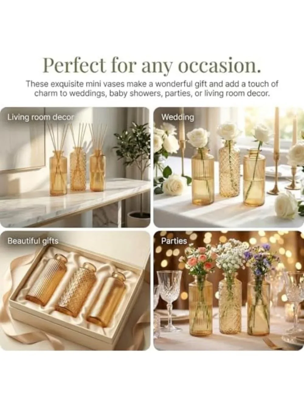 Set of 30 Small Gold Amber Glass Bud Vases - Elegant Flower Decor for Home